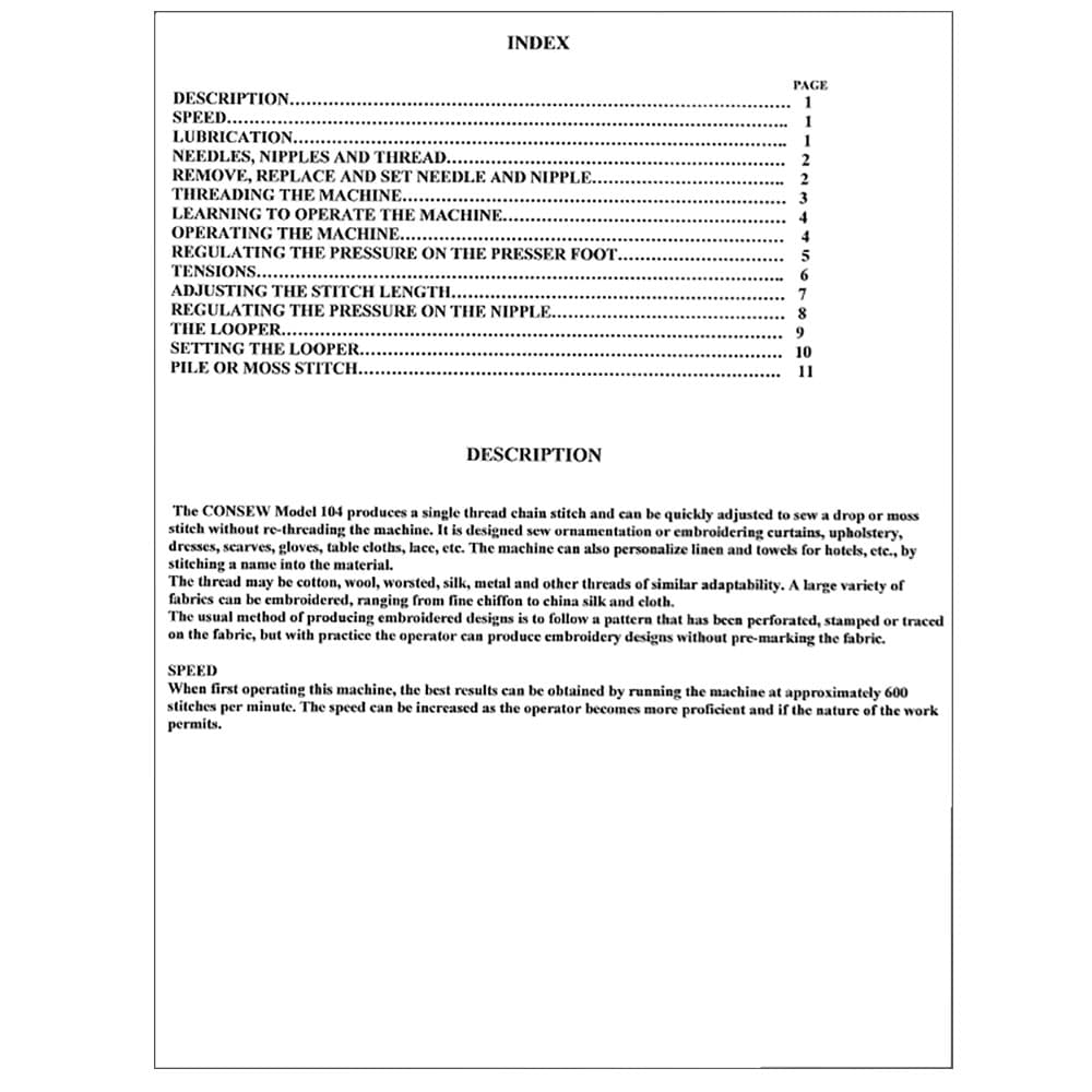 Consew 104 Instruction Manual image # 115600