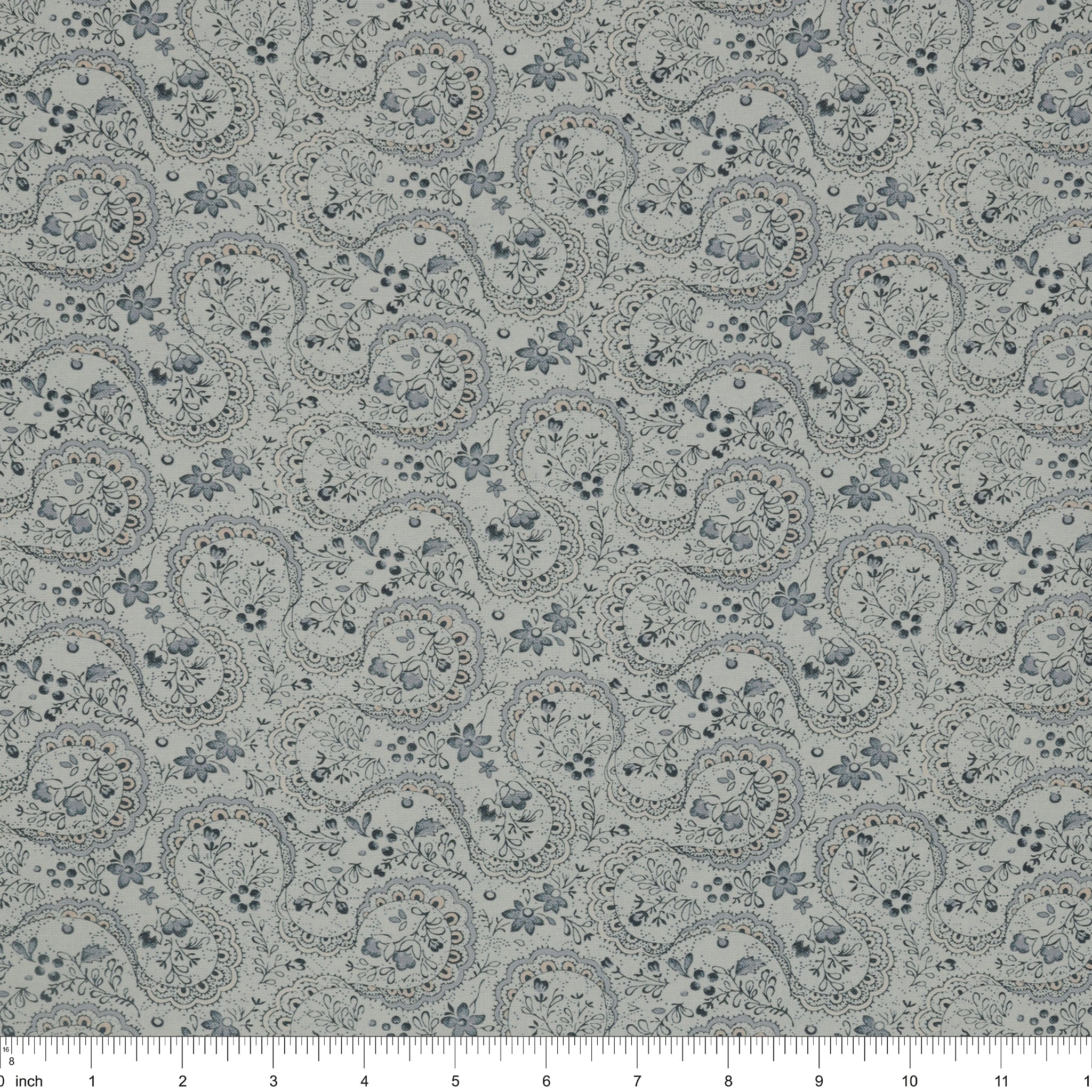 Isabella Fabric Collection - Swirling Lace Blue: PBISAB06409LB with ruler for scale