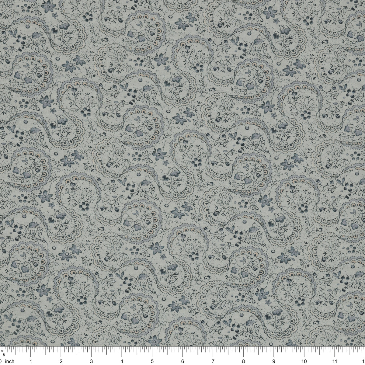 Isabella Fabric Collection - Swirling Lace Blue: PBISAB06409LB with ruler for scale