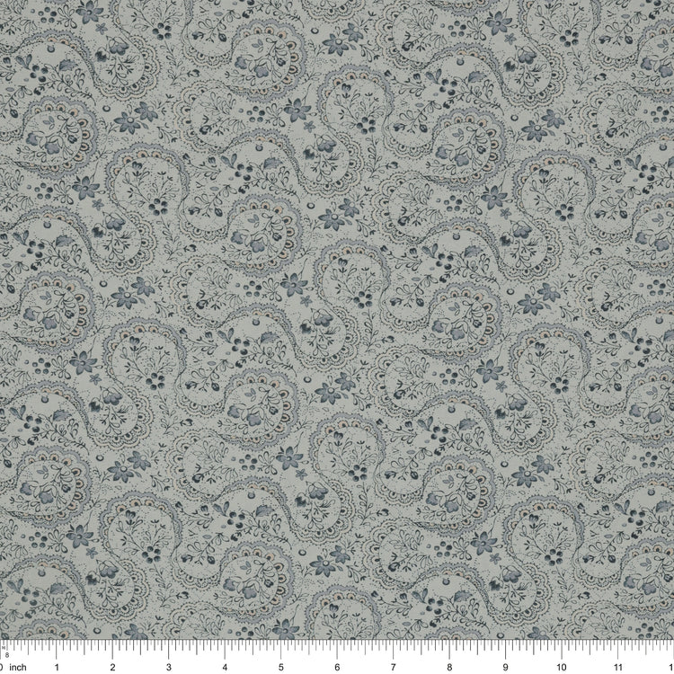 Isabella Fabric Collection - Swirling Lace Blue: PBISAB06409LB with ruler for scale
