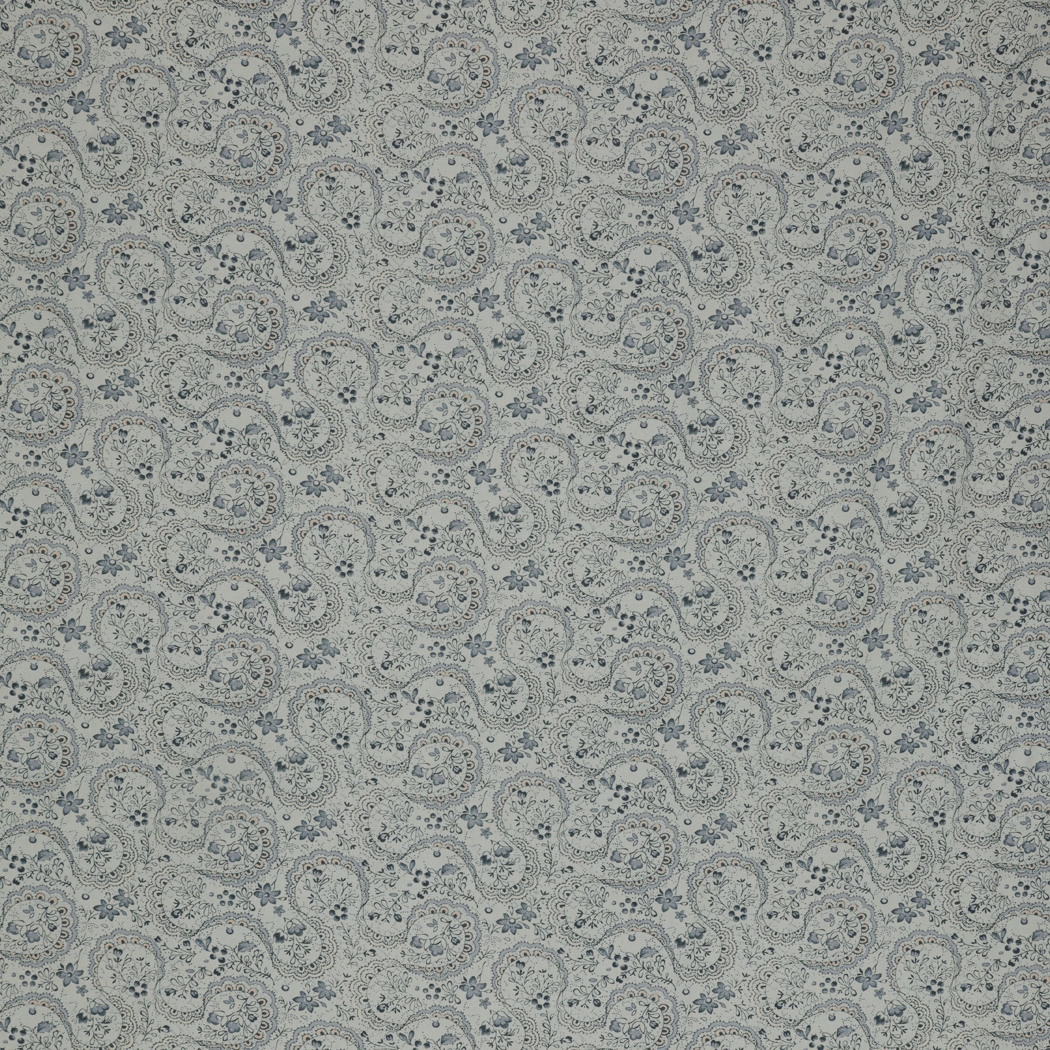 Isabella Fabric Collection - Swirling Lace Blue: Light blue with intricate lace motifs and delicate floral details in blue and taupe PBISAB06409LB