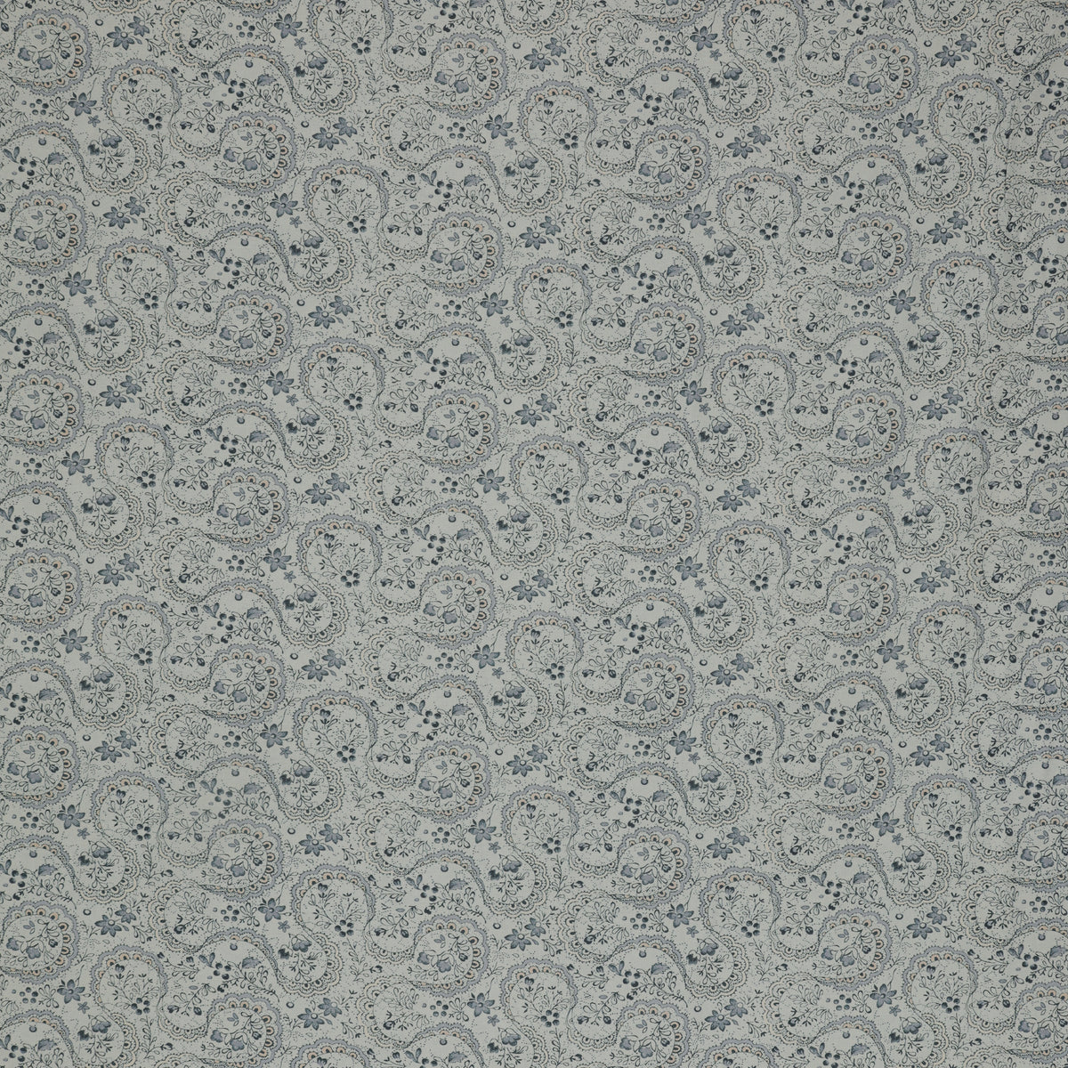 Isabella Fabric Collection - Swirling Lace Blue: Light blue with intricate lace motifs and delicate floral details in blue and taupe PBISAB06409LB
