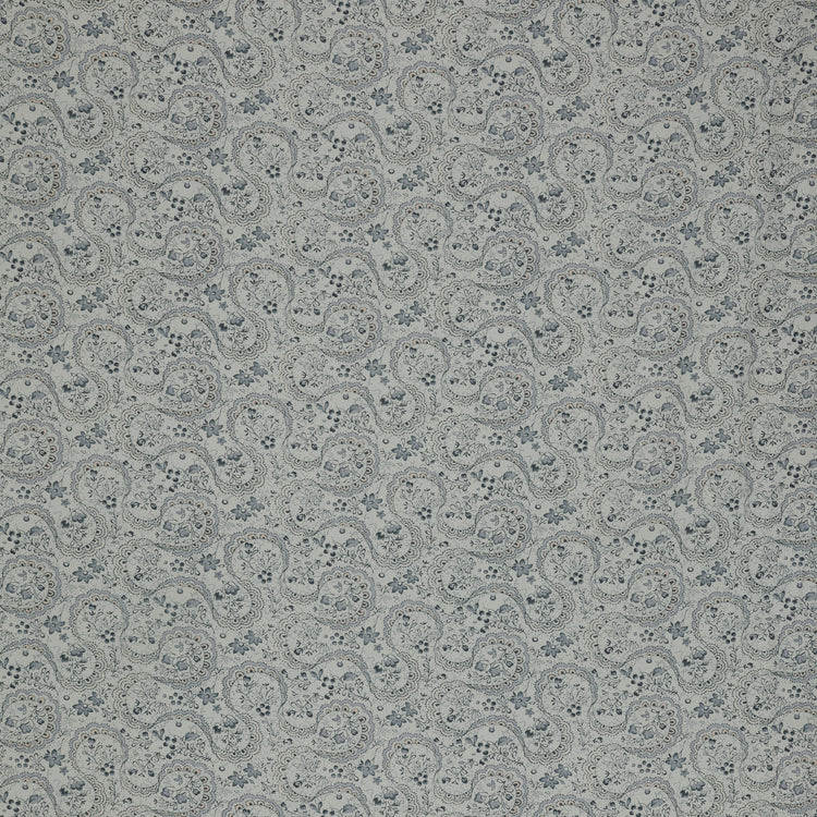 Isabella Fabric Collection - Swirling Lace Blue: Light blue with intricate lace motifs and delicate floral details in blue and taupe PBISAB06409LB