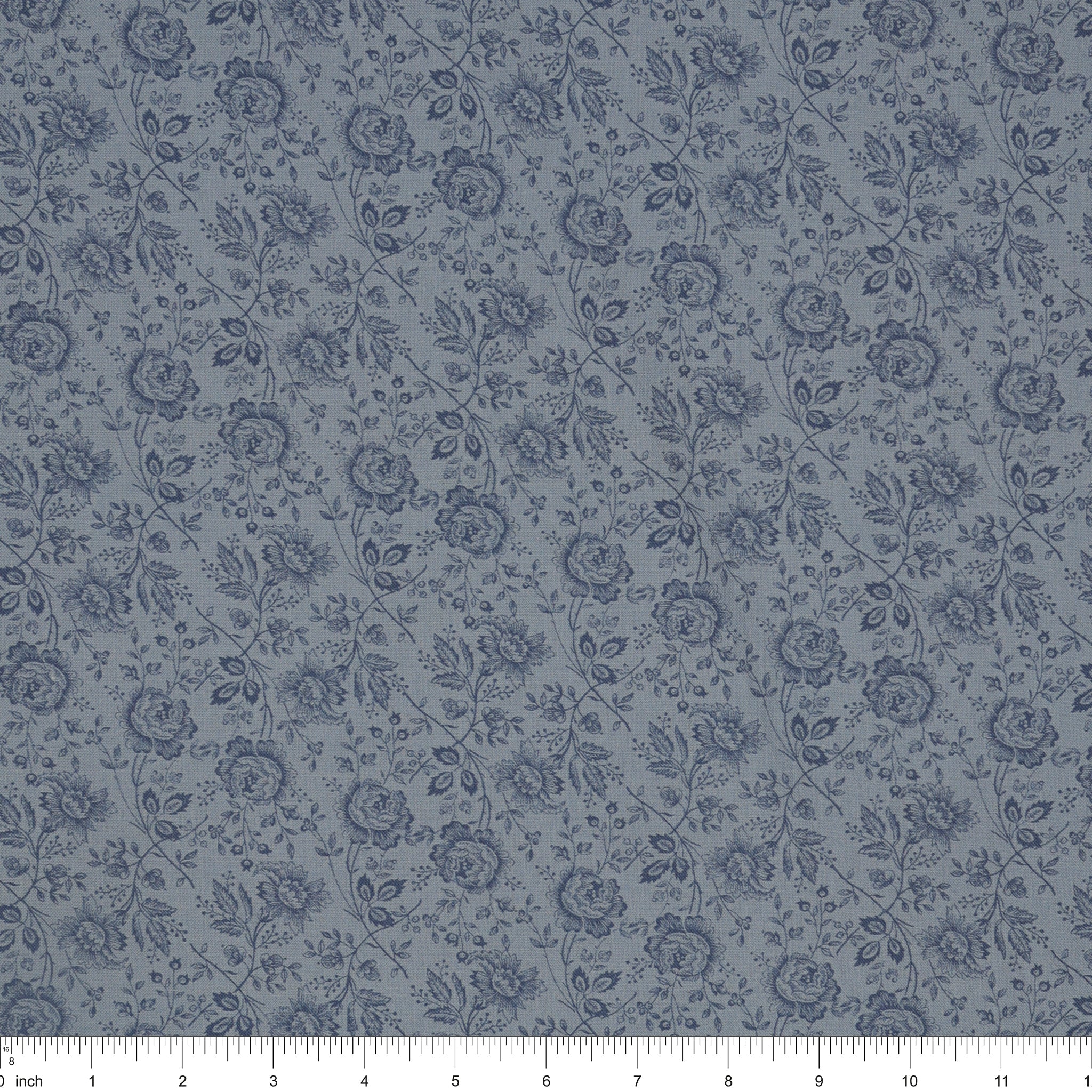 Isabella Fabric Collection - Allover Roses Blue: PBISAB06410B with ruler for scale