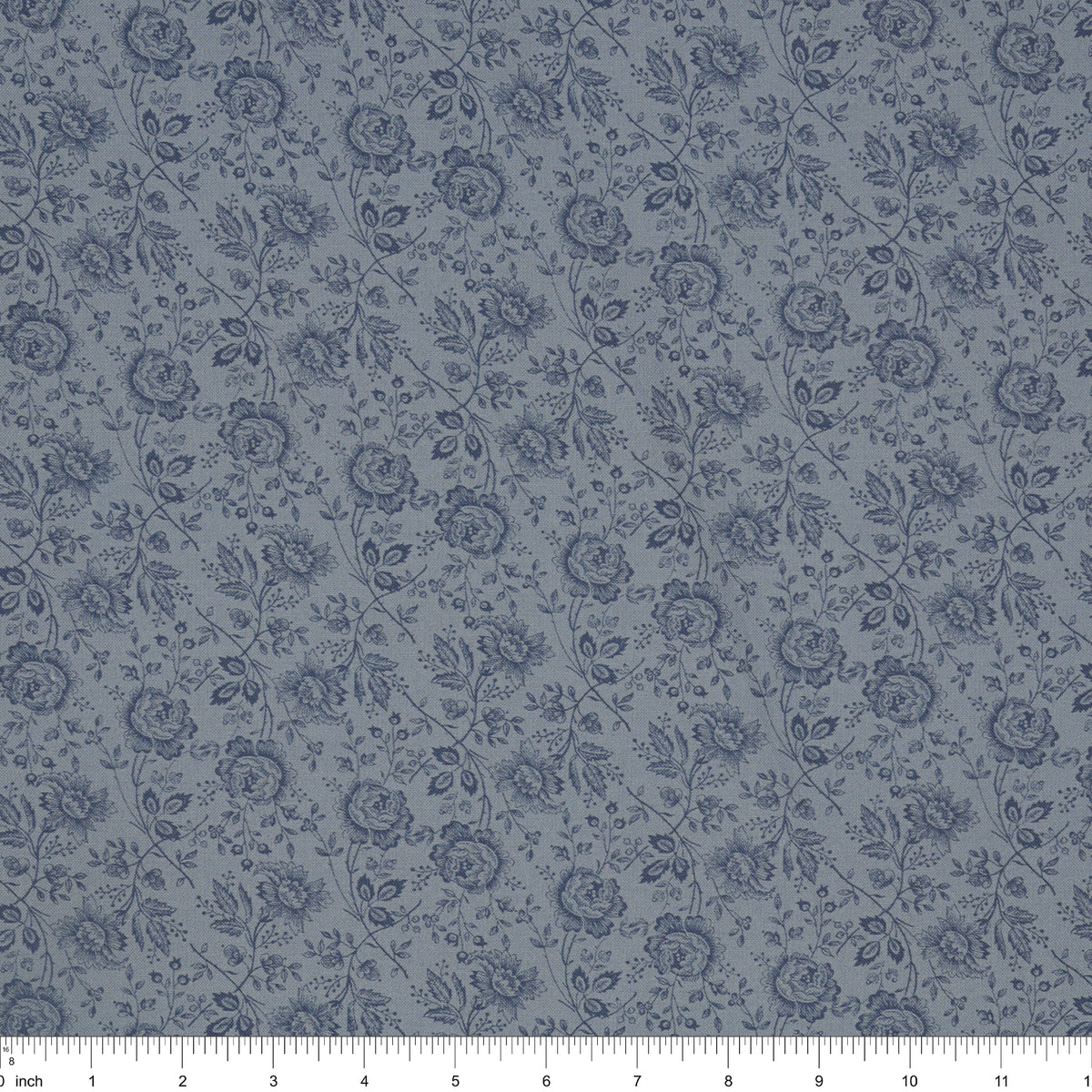 Isabella Fabric Collection - Allover Roses Blue: PBISAB06410B with ruler for scale