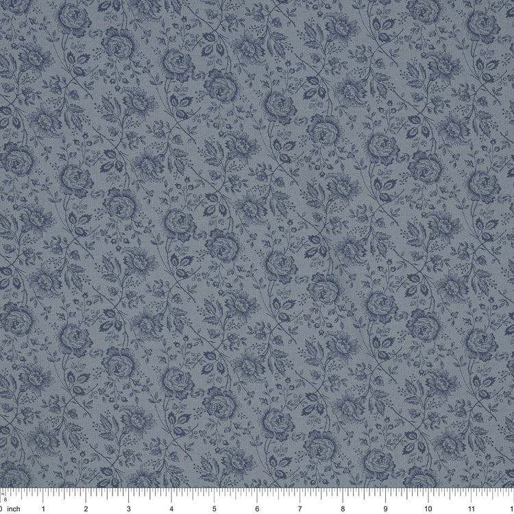 Isabella Fabric Collection - Allover Roses Blue: PBISAB06410B with ruler for scale