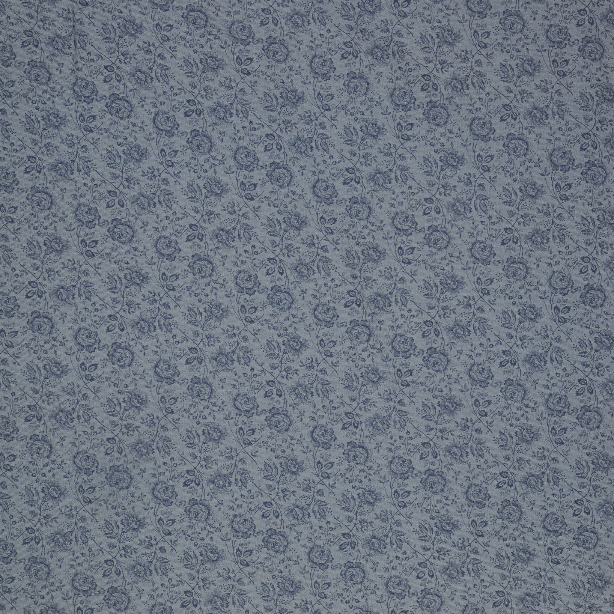 Isabella Fabric Collection - Allover Roses Blue: Blue with dark blue roses and leafy stems in a subtle tonal floral pattern PBISAB06410B