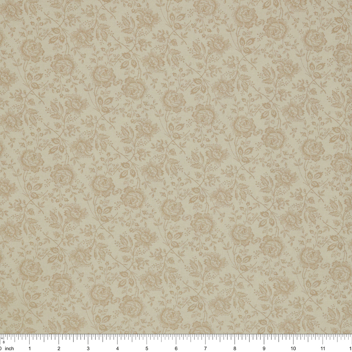 Isabella Fabric Collection - Allover Roses Cream: PBISAB06410E with ruler for scale