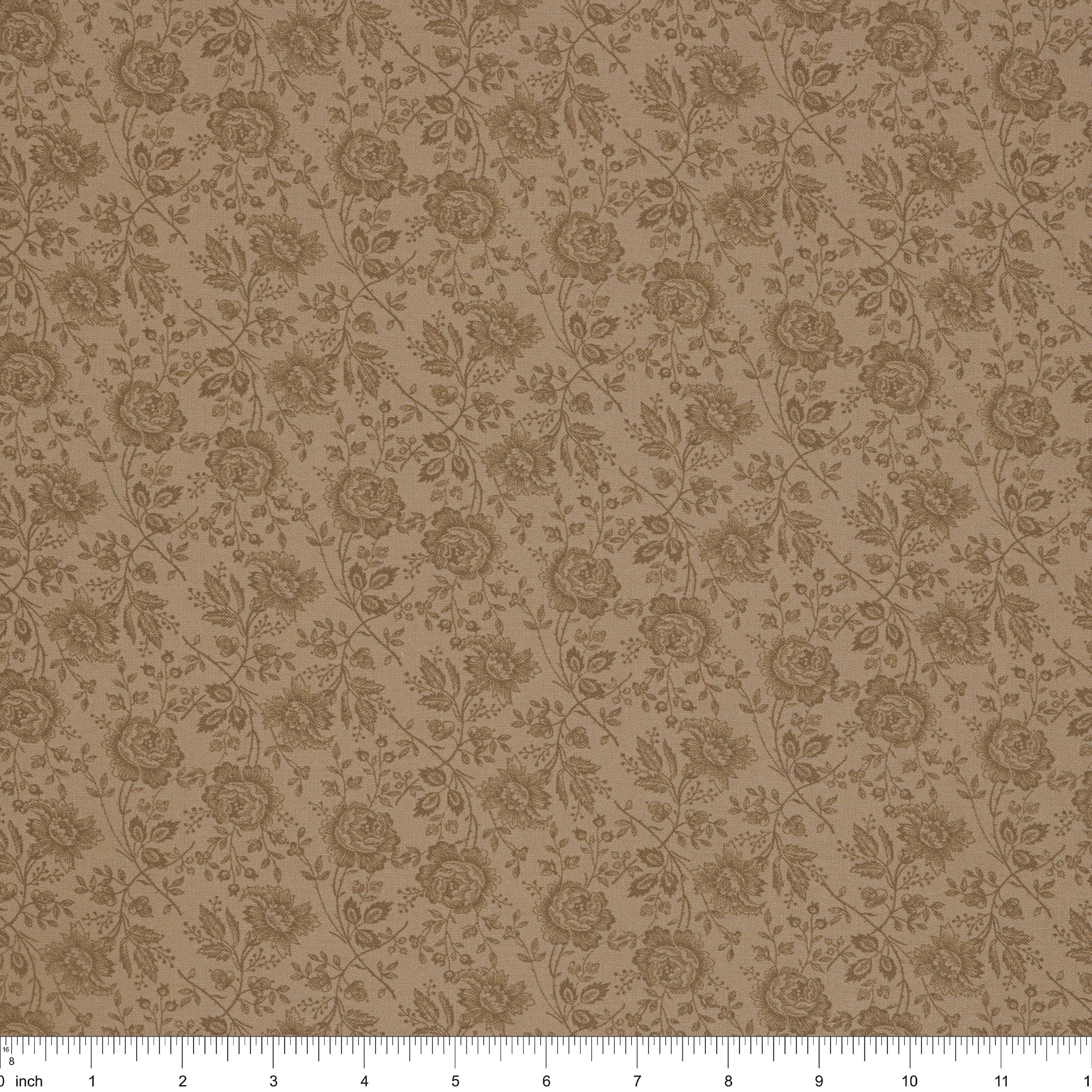 Isabella Fabric Collection - Allover Roses Brown: PBISAB06410LZ with ruler for scale