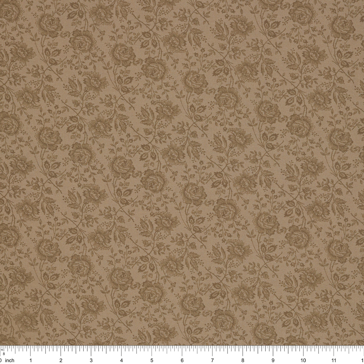 Isabella Fabric Collection - Allover Roses Brown: PBISAB06410LZ with ruler for scale