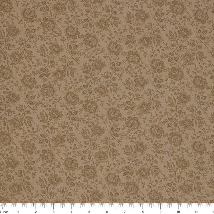 Isabella Fabric Collection - Allover Roses Brown: PBISAB06410LZ with ruler for scale