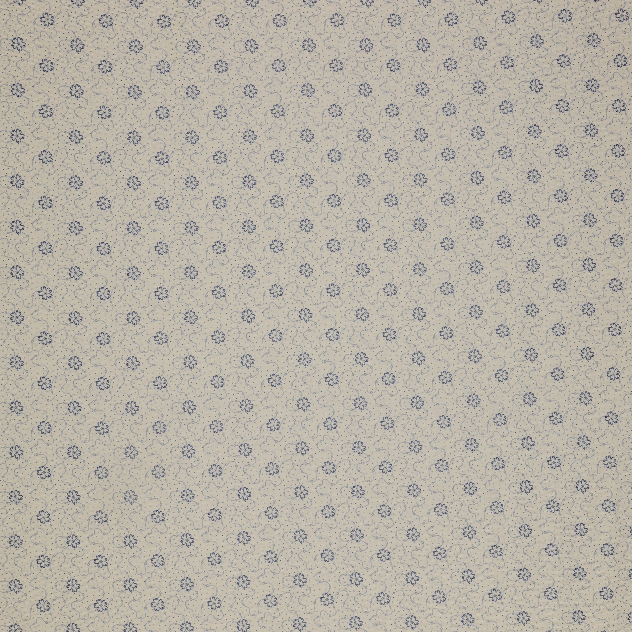 Isabella Fabric Collection - Flower Chain White: soft white with tiny blue flowers and dotted swirls in a delicate repeating pattern PBISAB06413EB