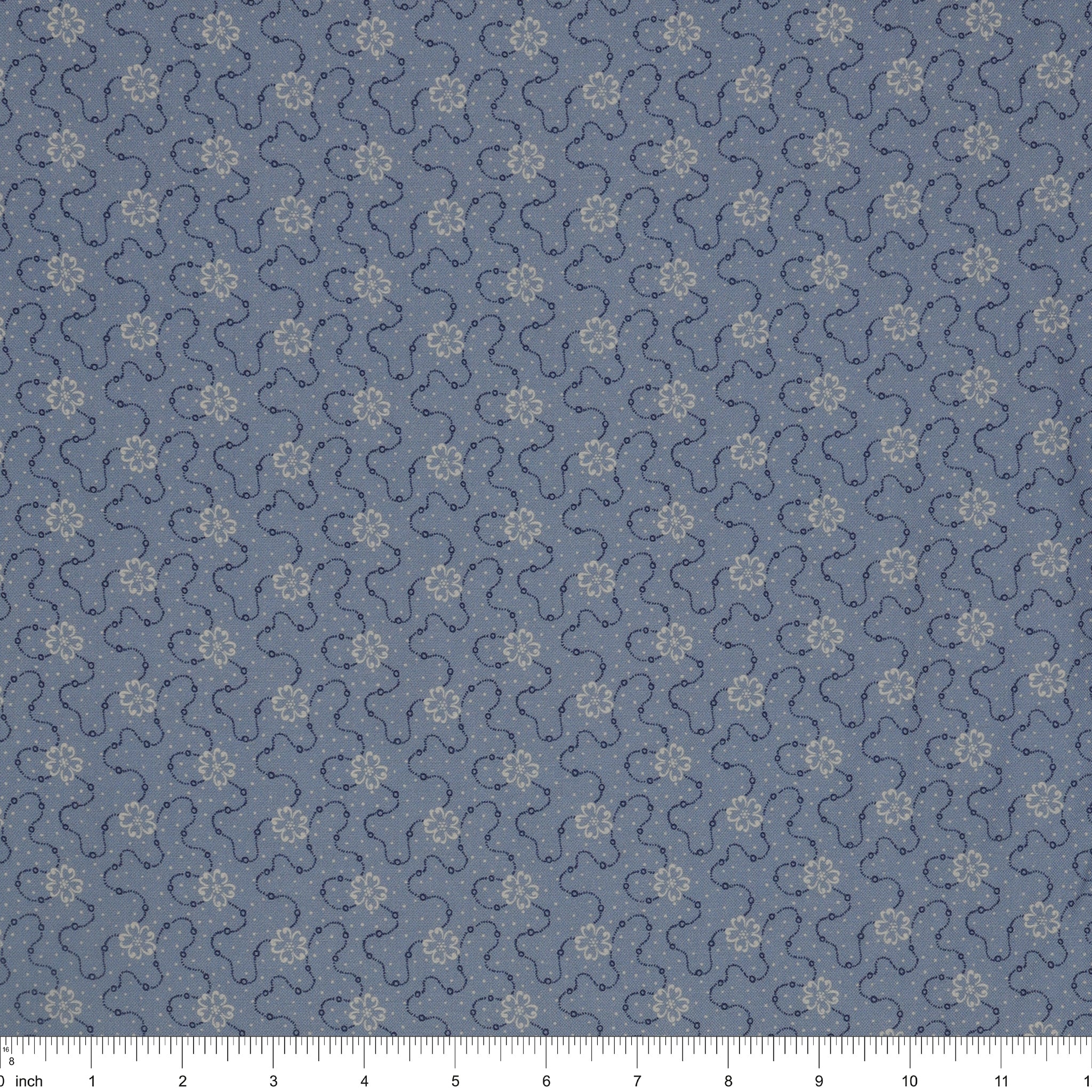 Isabella Fabric Collection - Flower Chain Blue: PBISAB06413B with ruler for scale