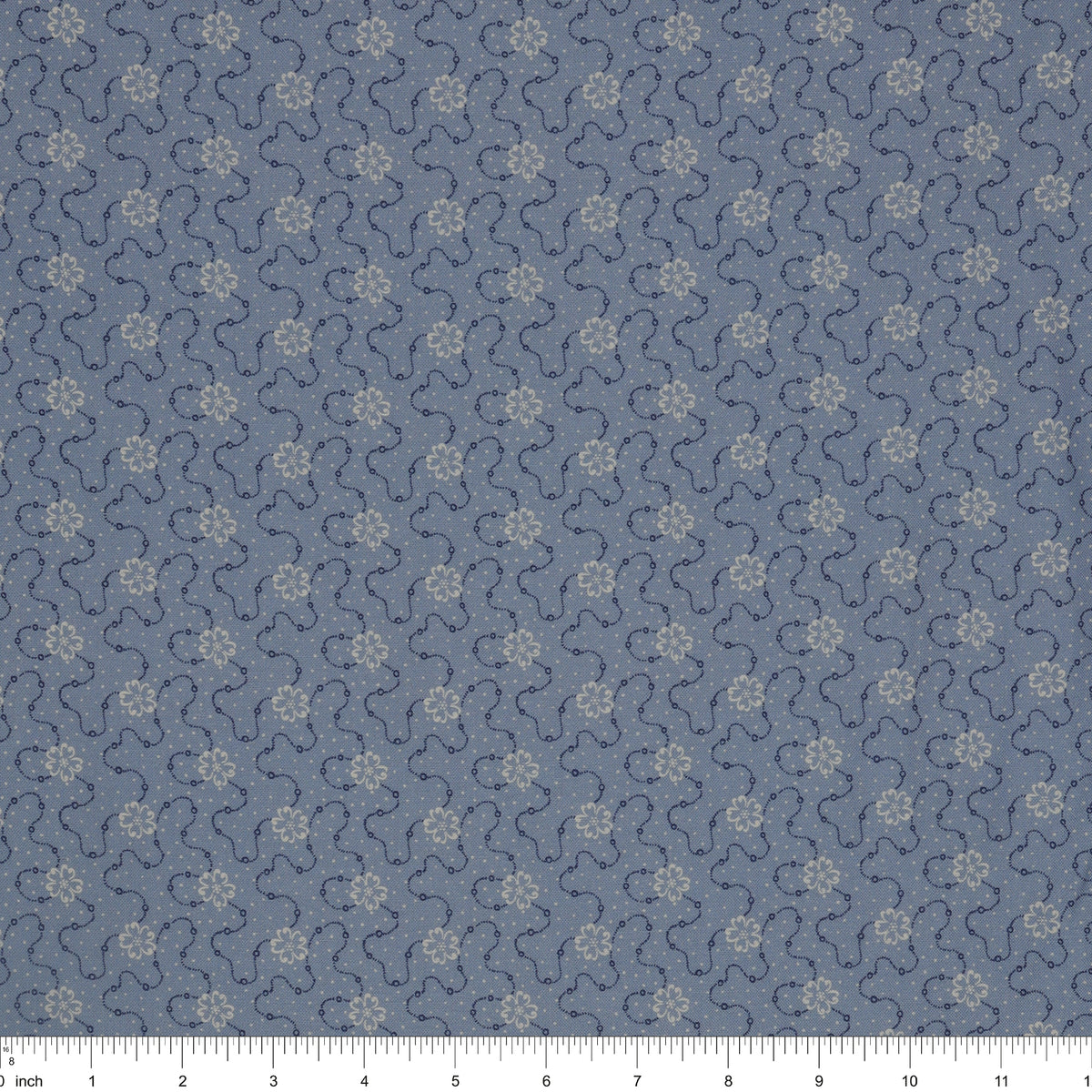 Isabella Fabric Collection - Flower Chain Blue: PBISAB06413B with ruler for scale