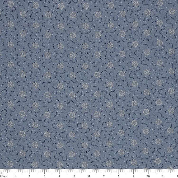 Isabella Fabric Collection - Flower Chain Blue: PBISAB06413B with ruler for scale