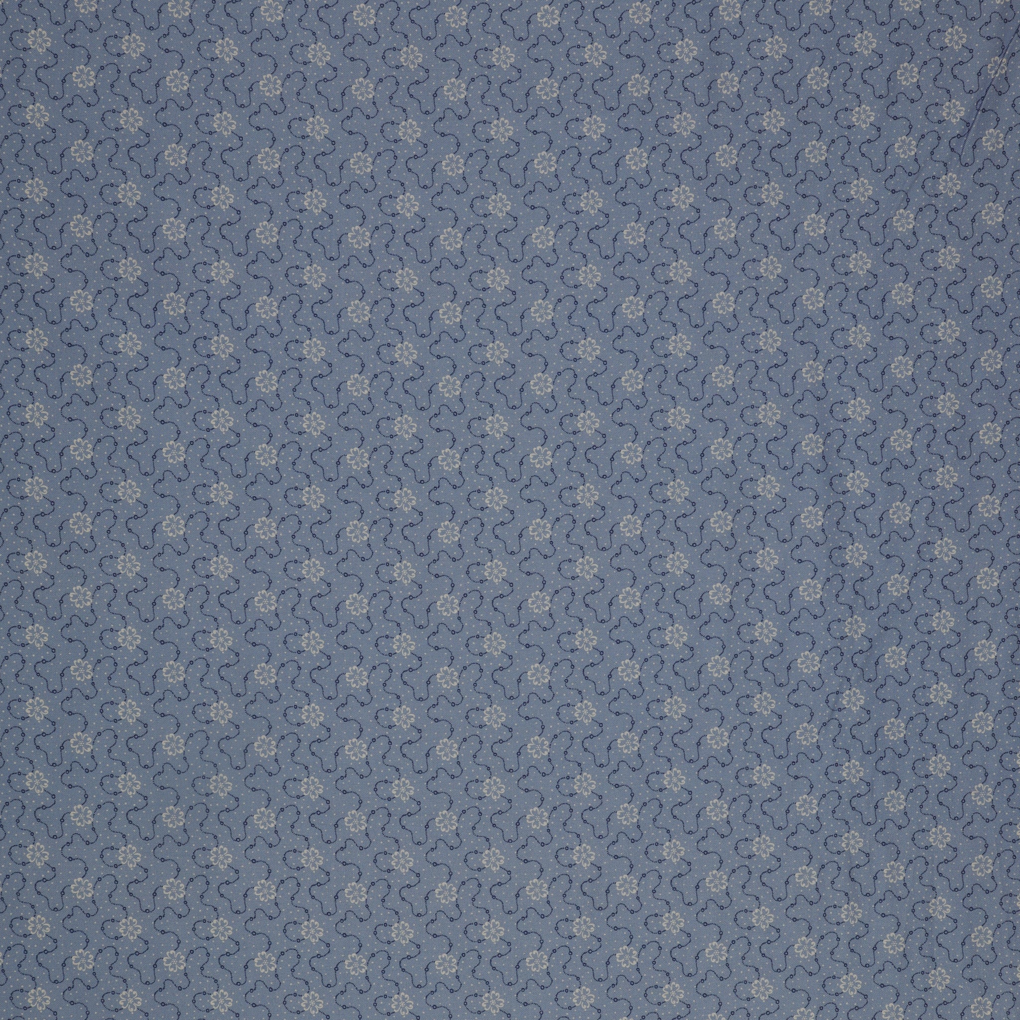 Isabella Fabric Collection - Flower Chain Blue: Blue with tiny white flowers and navy dotted swirls in a delicate repeating pattern PBISAB06413B