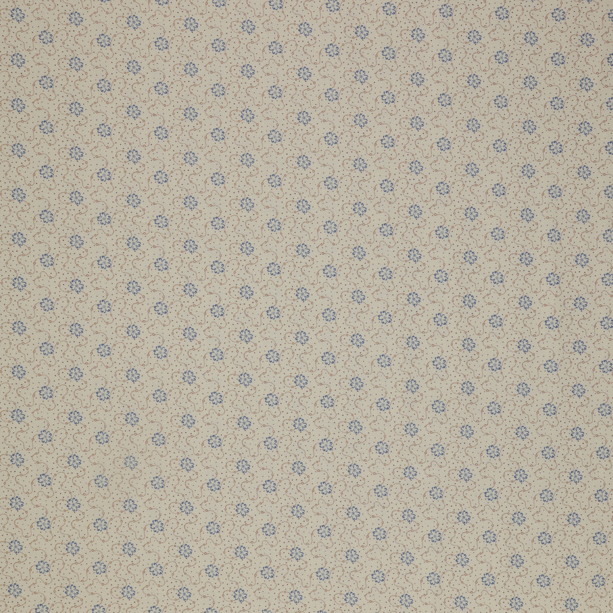 Isabella Fabric Collection - Flower Chain Cream: Cream with tiny blue flowers and brown dotted swirls in a delicate repeating pattern PBISAB06413E