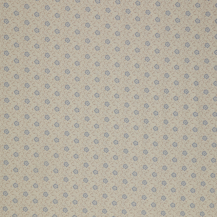 Isabella Fabric Collection - Flower Chain Cream: Cream with tiny blue flowers and brown dotted swirls in a delicate repeating pattern PBISAB06413E