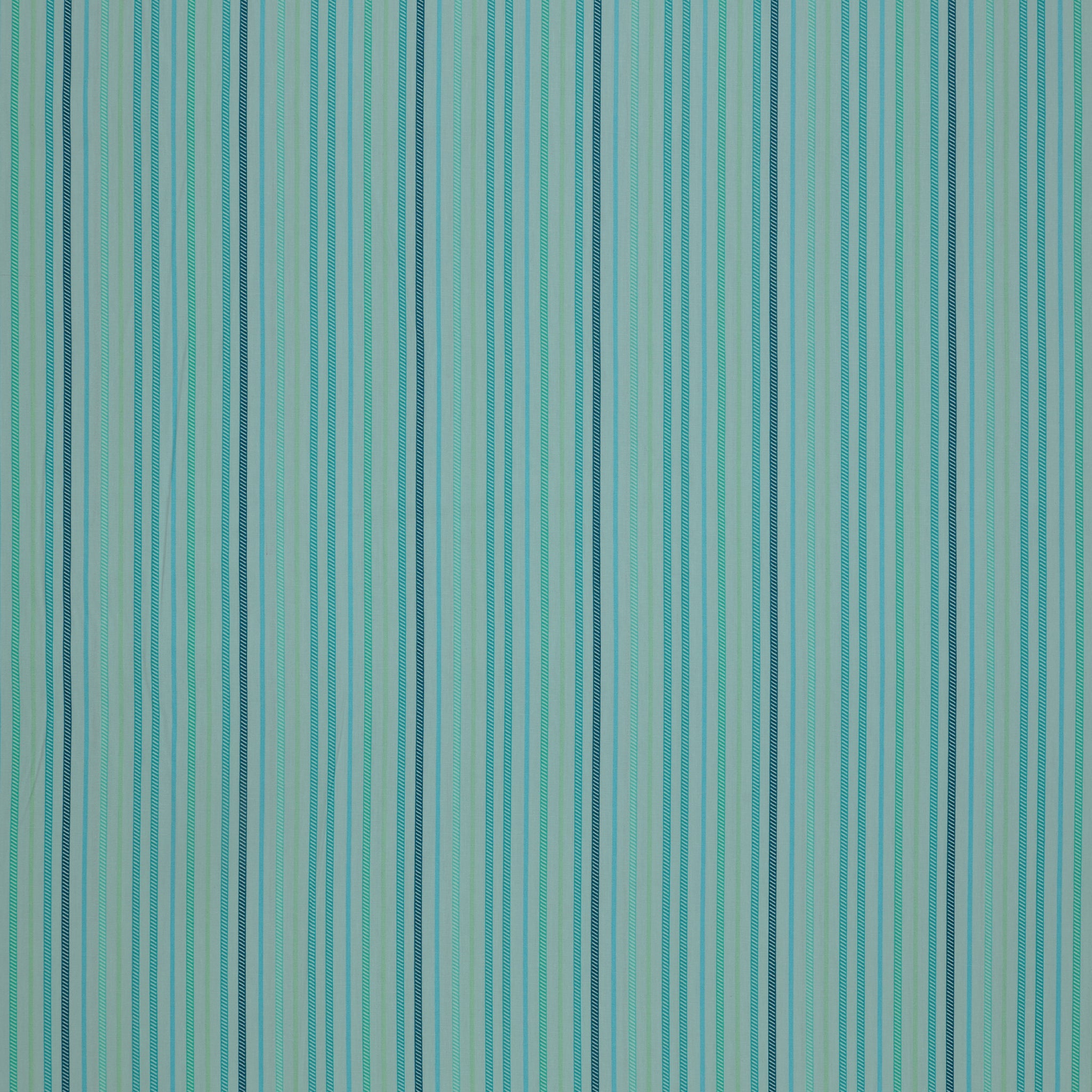 Island Life Ocean Drift fabric with narrow aqua, teal, mint, and blue vertical stripes.