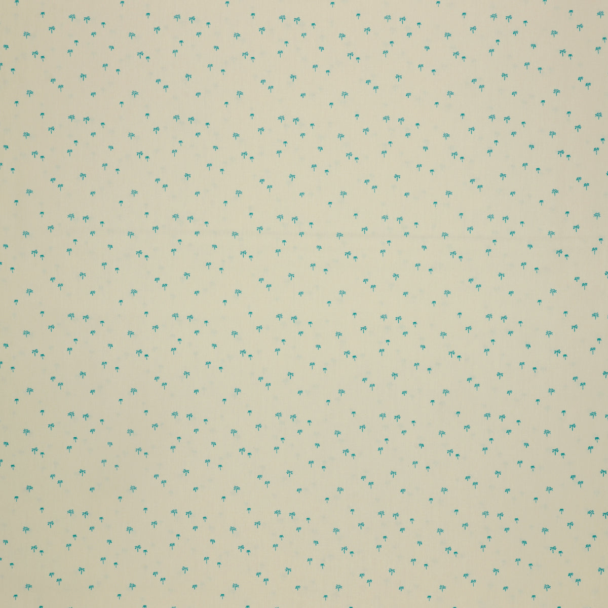 Island Life Tropic Breeze fabric with tiny turquoise palm trees scattered on a soft cream background.