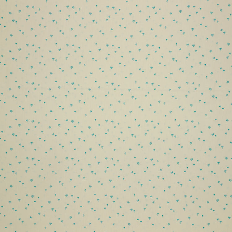 Island Life Tropic Breeze fabric with tiny turquoise palm trees scattered on a soft cream background.