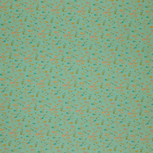 Island Life Fin Parade fabric with tiny colorful fish swimming across an aqua background.
