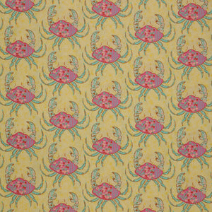 Island Life Tidal Stroll fabric with floral pink crabs and aqua accents on a warm cream background.