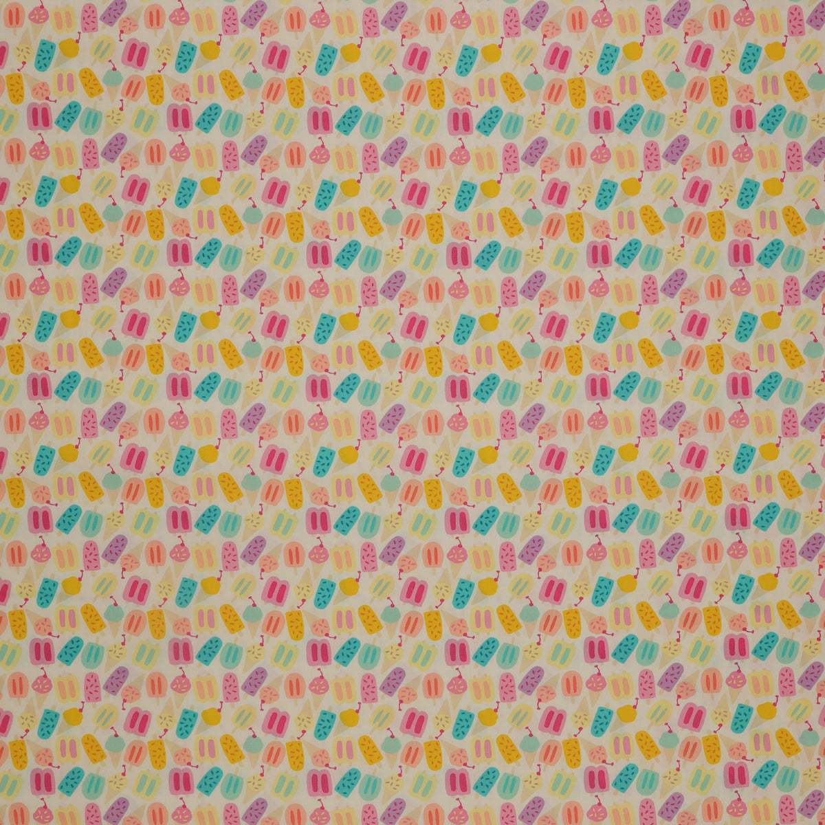 Island Life Rainbow Chill fabric with colorful popsicles and ice cream treats on cream.