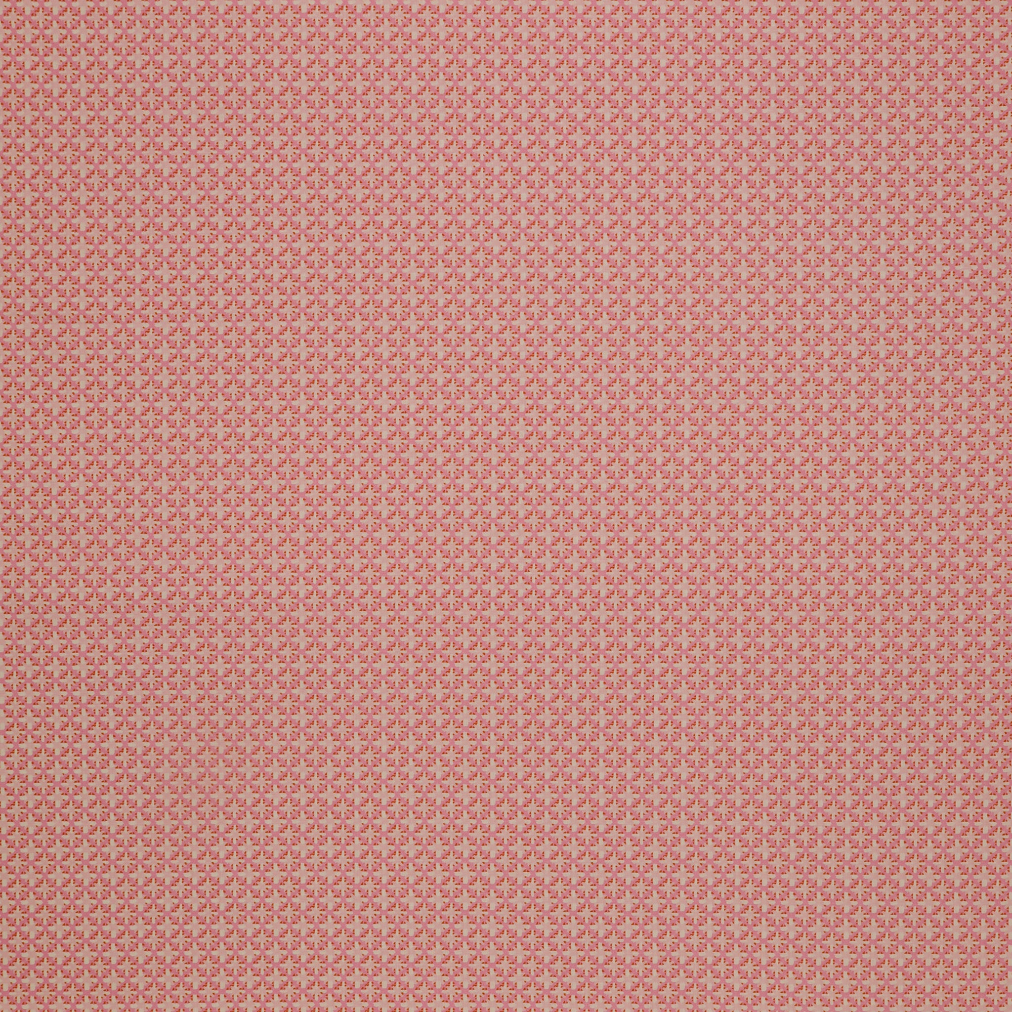 Island Life Summer Rattan fabric with a small woven-inspired geometric pattern in pink and coral.