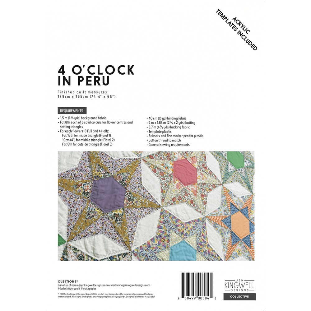 Jen Kingwell, 4 O' Clock in Peru Quilt Pattern with Template image # 63319