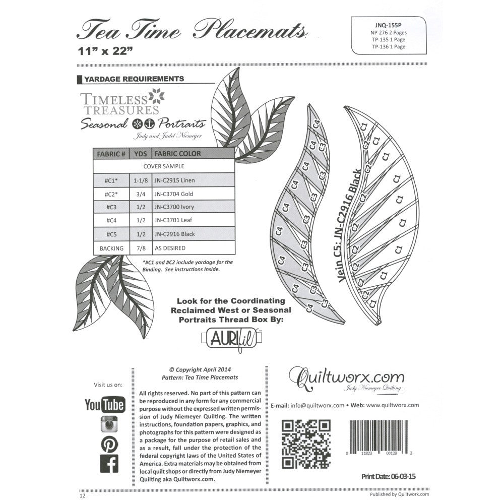 Tea Time Placemats Pattern, Judy Niemeyer image # 35490