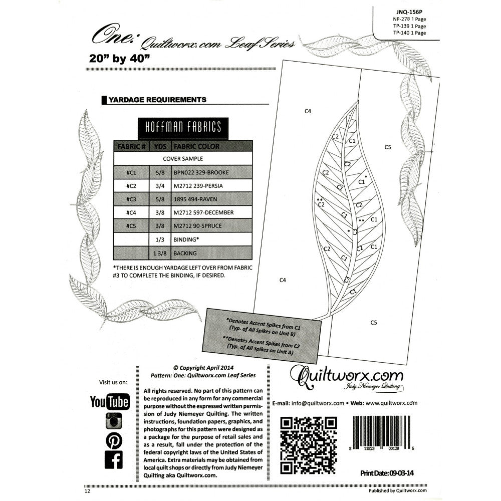 One, Quiltworx Leaf Series Pattern, Judy Niemeyer Quilting image # 35499