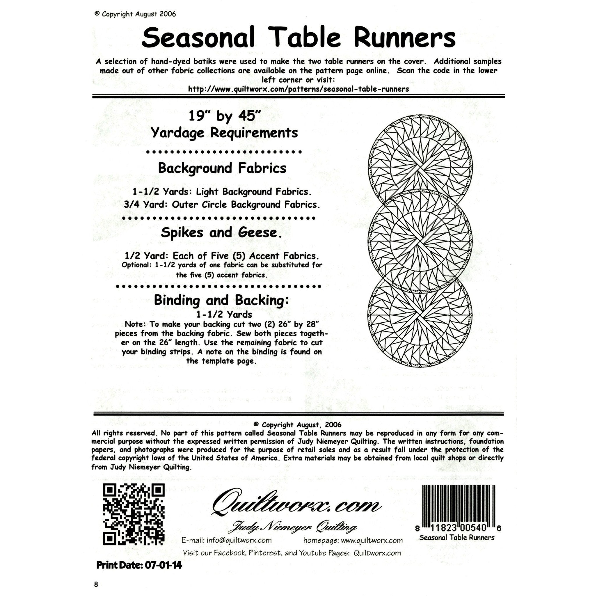 Seasonal Table Runner Pattern, Judy Niemeyer Quilting image # 35875