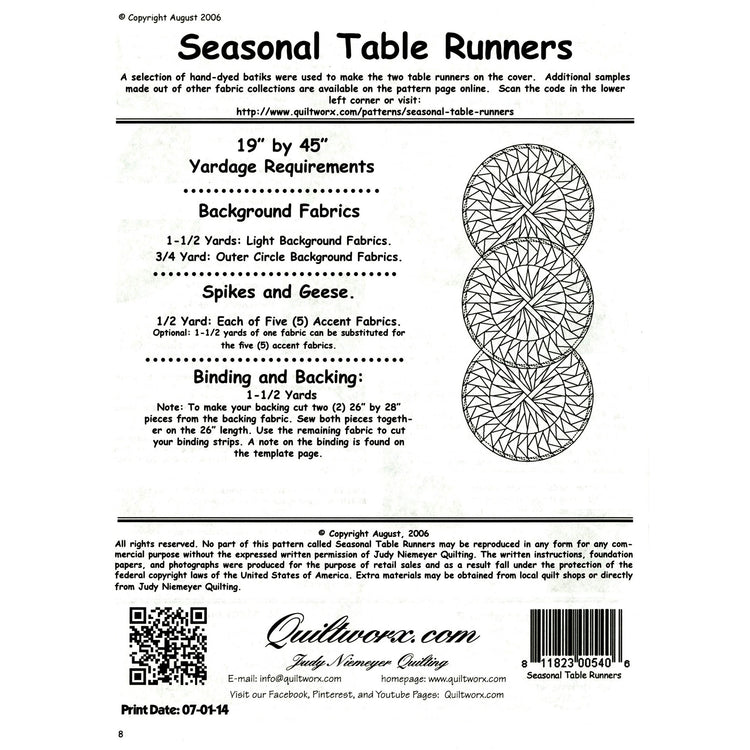 Seasonal Table Runner Pattern, Judy Niemeyer Quilting image # 35875