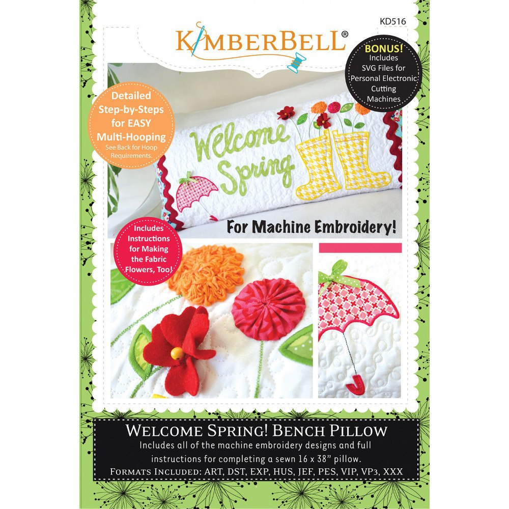 Welcome Spring Bench Pillow Embroidery CD - KimberBell Designs image # 52094
