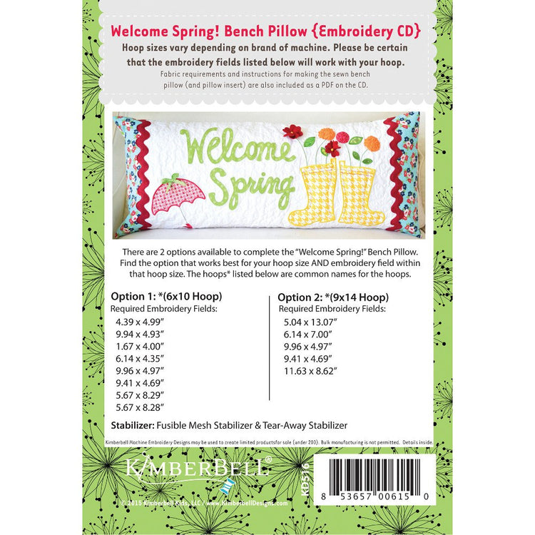 Welcome Spring Bench Pillow Embroidery CD - KimberBell Designs image # 52095