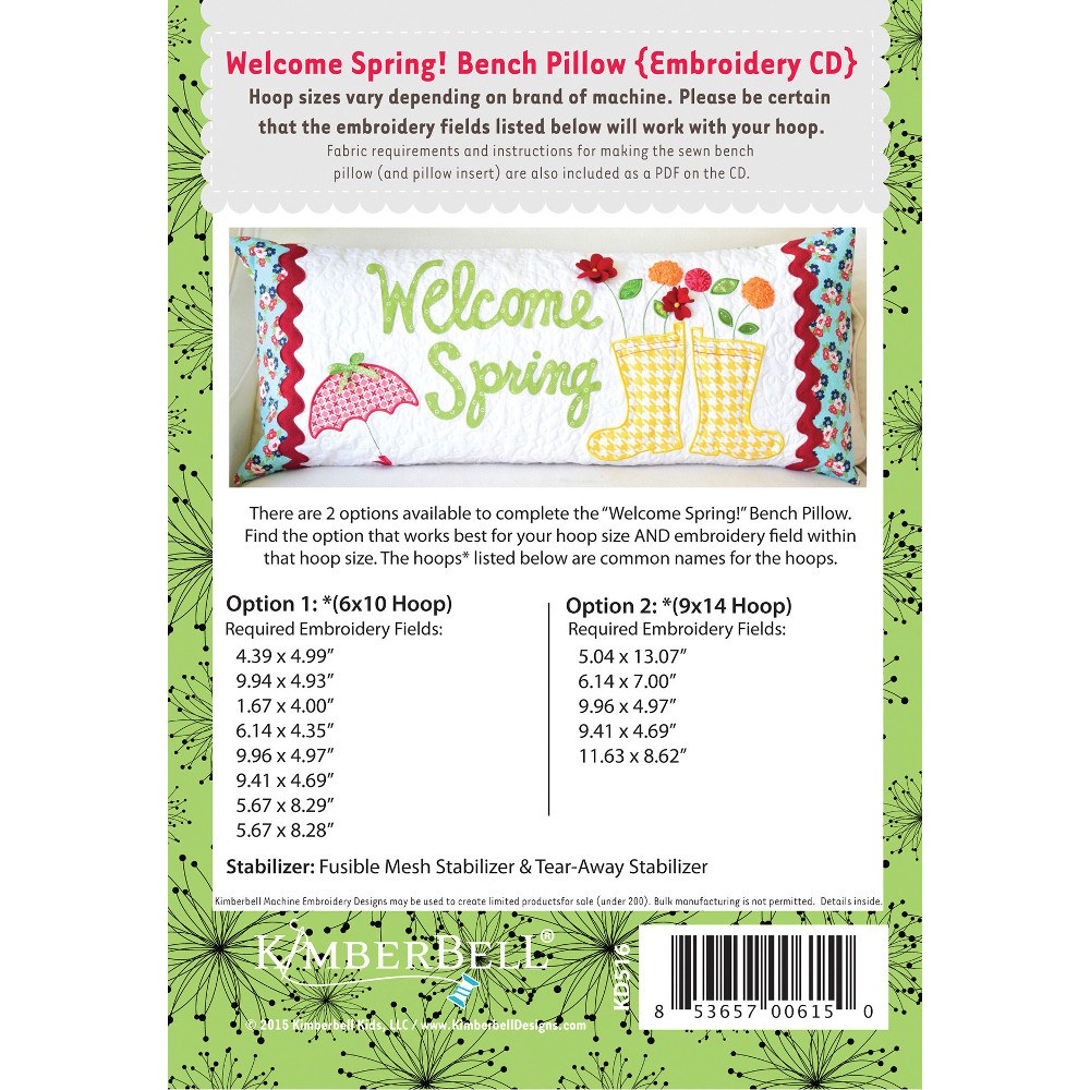 Welcome Spring Bench Pillow Embroidery CD - KimberBell Designs image # 52095