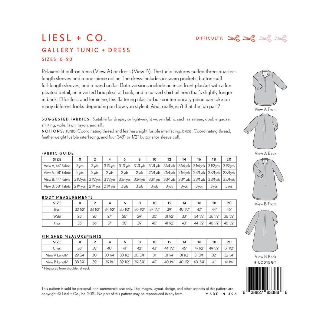 Gallery Tunic & Dress Pattern, Liesl & Co. image # 37879