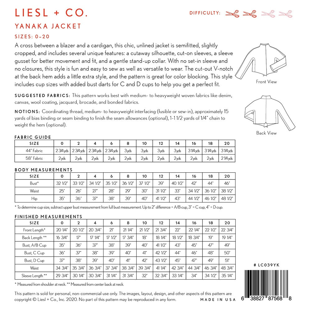Yanaka Jacket Pattern, Liesl & Co. image # 100159