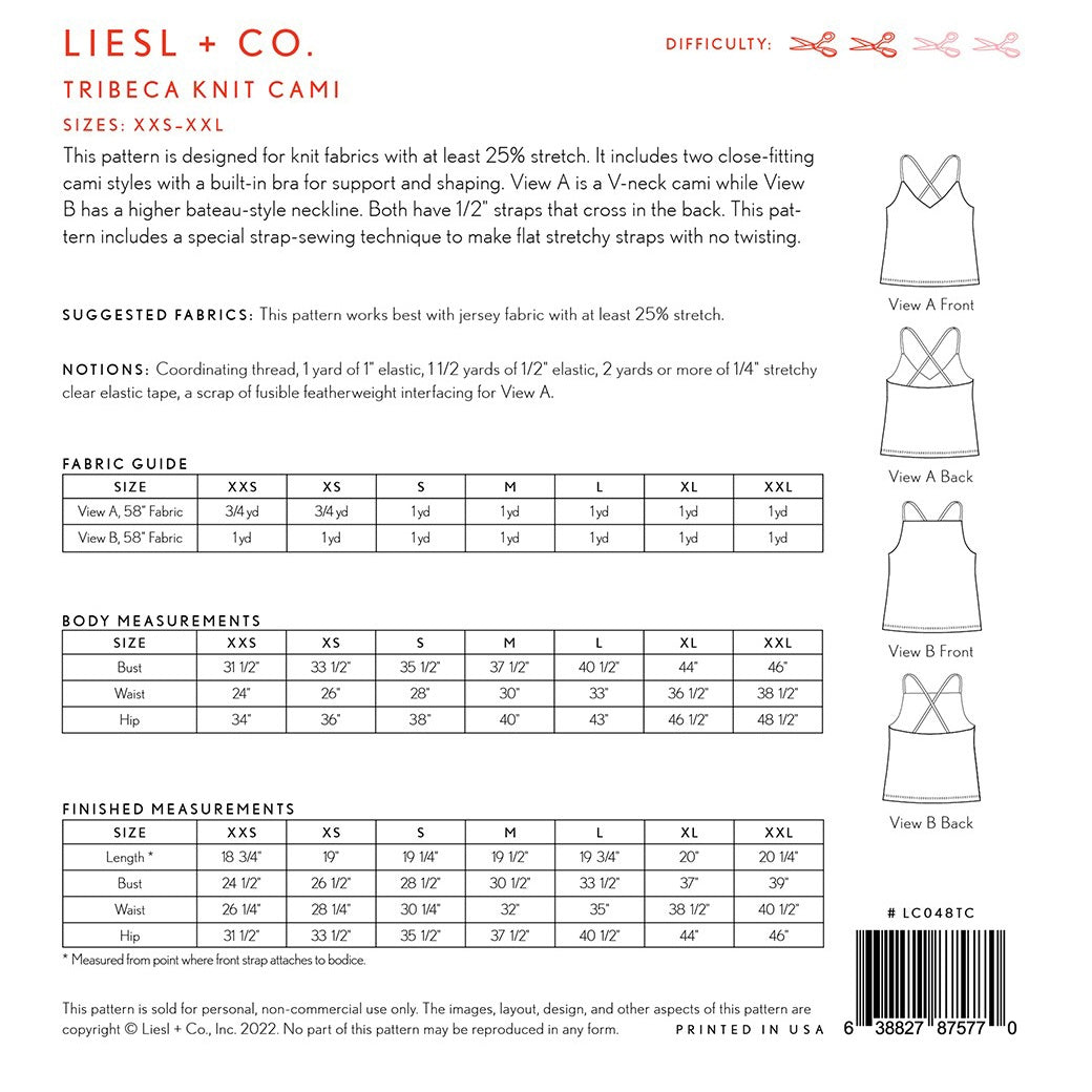 Tribeca Knit Cami Pattern, Liesl & Co. image # 100290