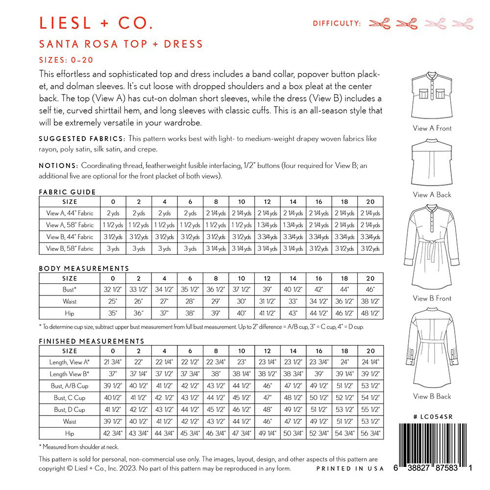 Santa Rosa Top & Dress Pattern, Liesl & Co. image # 109326
