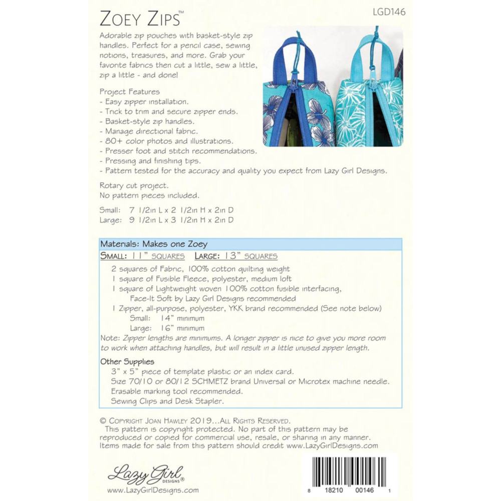 Zoey Zips Pouch Pattern, Lazy Girl Designs image # 56292