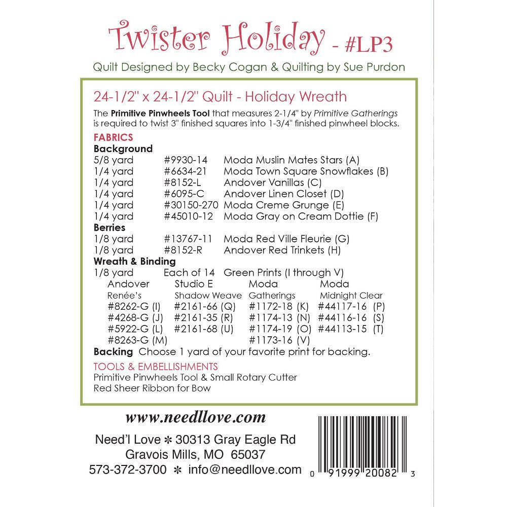 Twister Holiday Wall Quilt Pattern, Need'L Love image # 35626