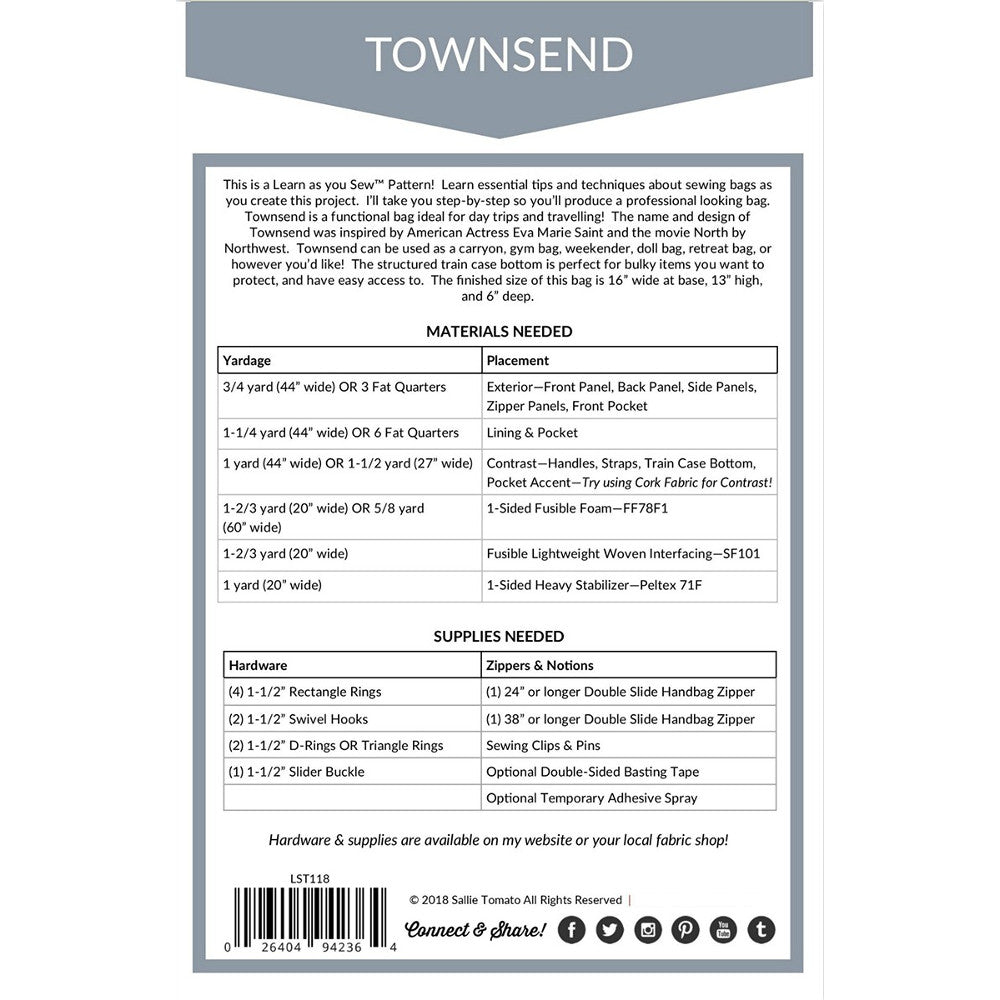 Townsend Travel Bag Pattern image # 44557
