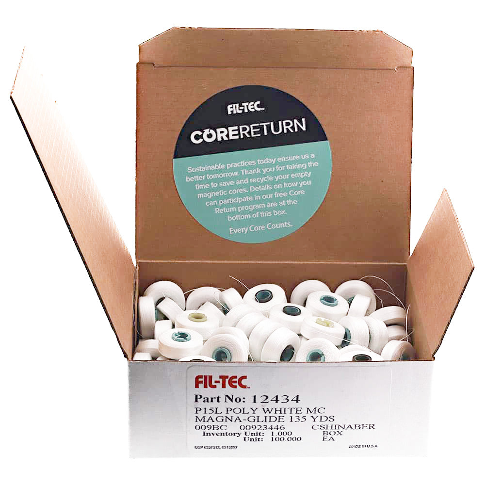 Magna-Glide, Style L, Prewound Bobbins, Fil-Tec, White, 100 Pack