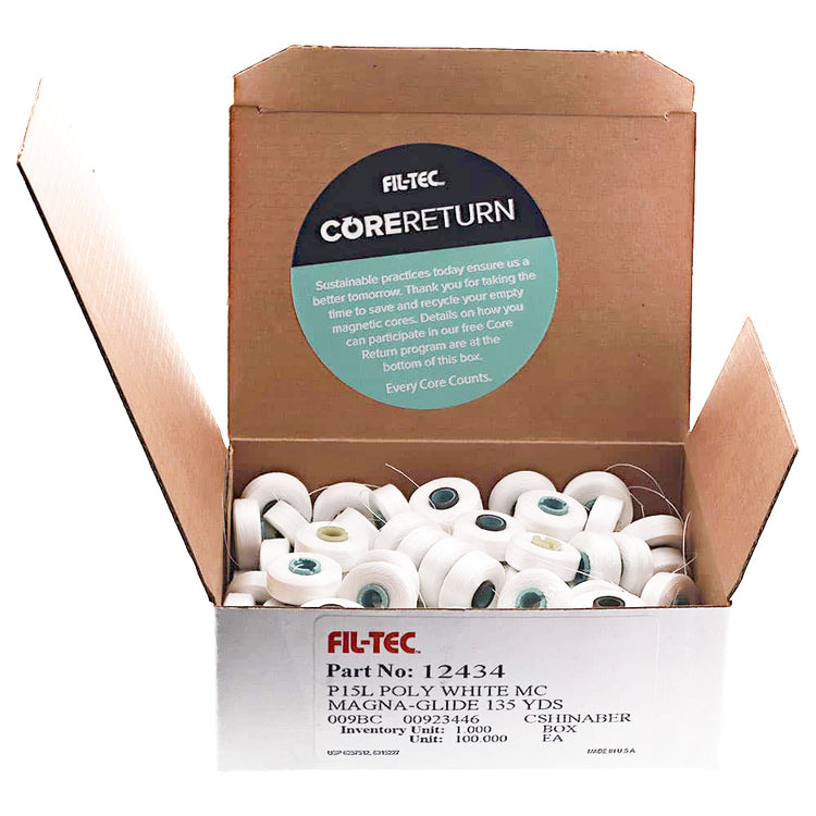 Magna-Glide, Style L, Prewound Bobbins, Fil-Tec, White, 100 Pack