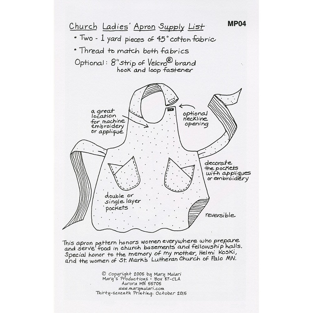 Church Ladies Apron Pattern, Mary Mulari Designs image # 40002