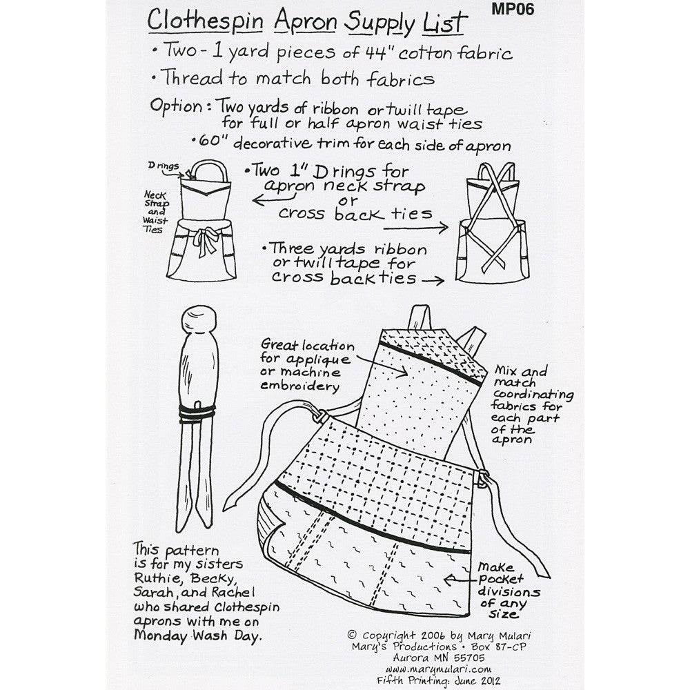 Clothespin Apron Pattern, Mary Mulari Designs image # 84362