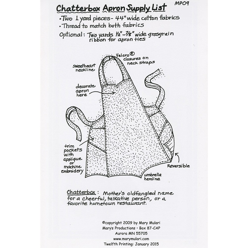 Chatterbox Apron Pattern, Mary Mulari Designs image # 84377