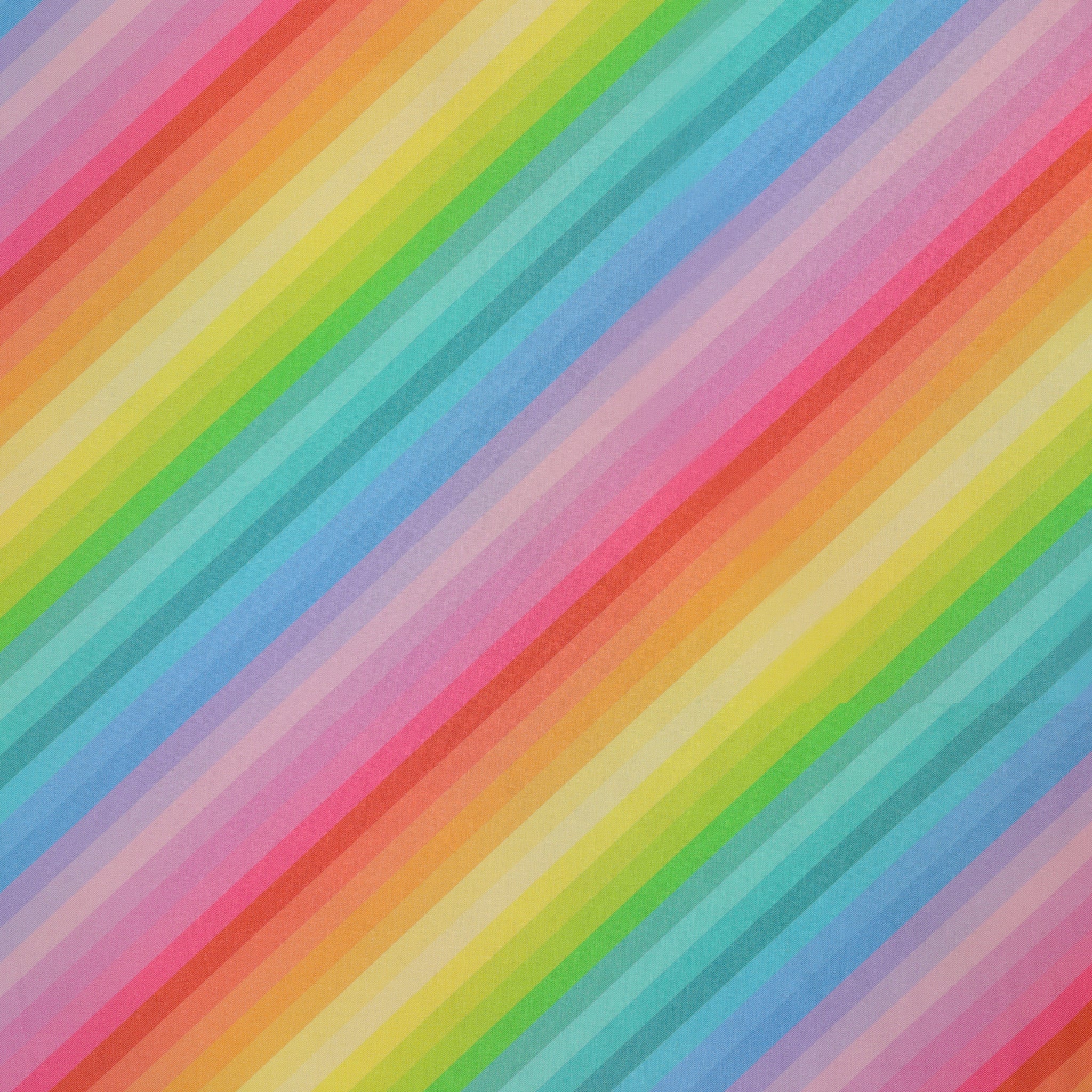Pastel Rainbow Diagonal Stripe fabric featuring soft diagonal stripes in pink, coral, peach, yellow, lime green, turquoise, blue, and lavender.